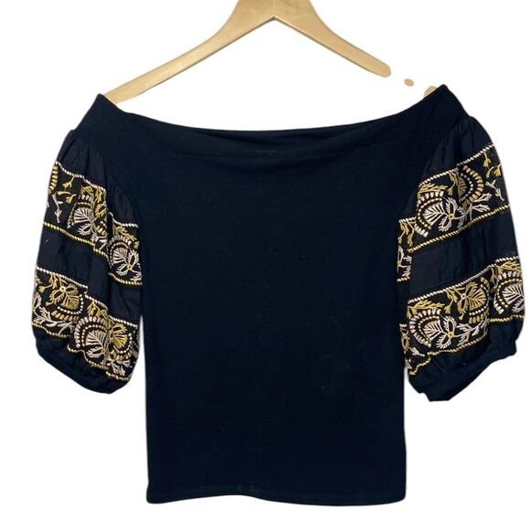 FREE PEOPLE ‘Rock With It’ Puff-Sleeve Embroidered Boho Festival Knit Top - Picture 2 of 10